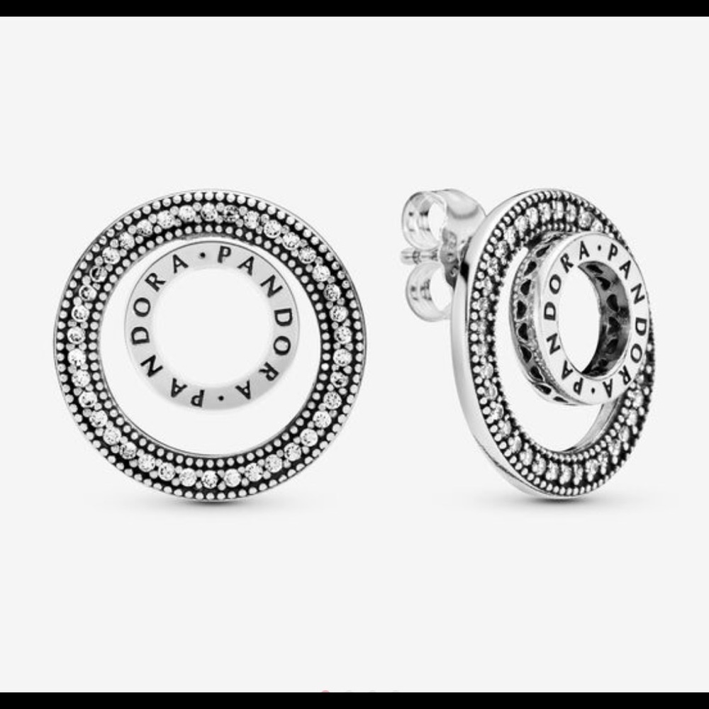 Pandora logo circle stud earrings